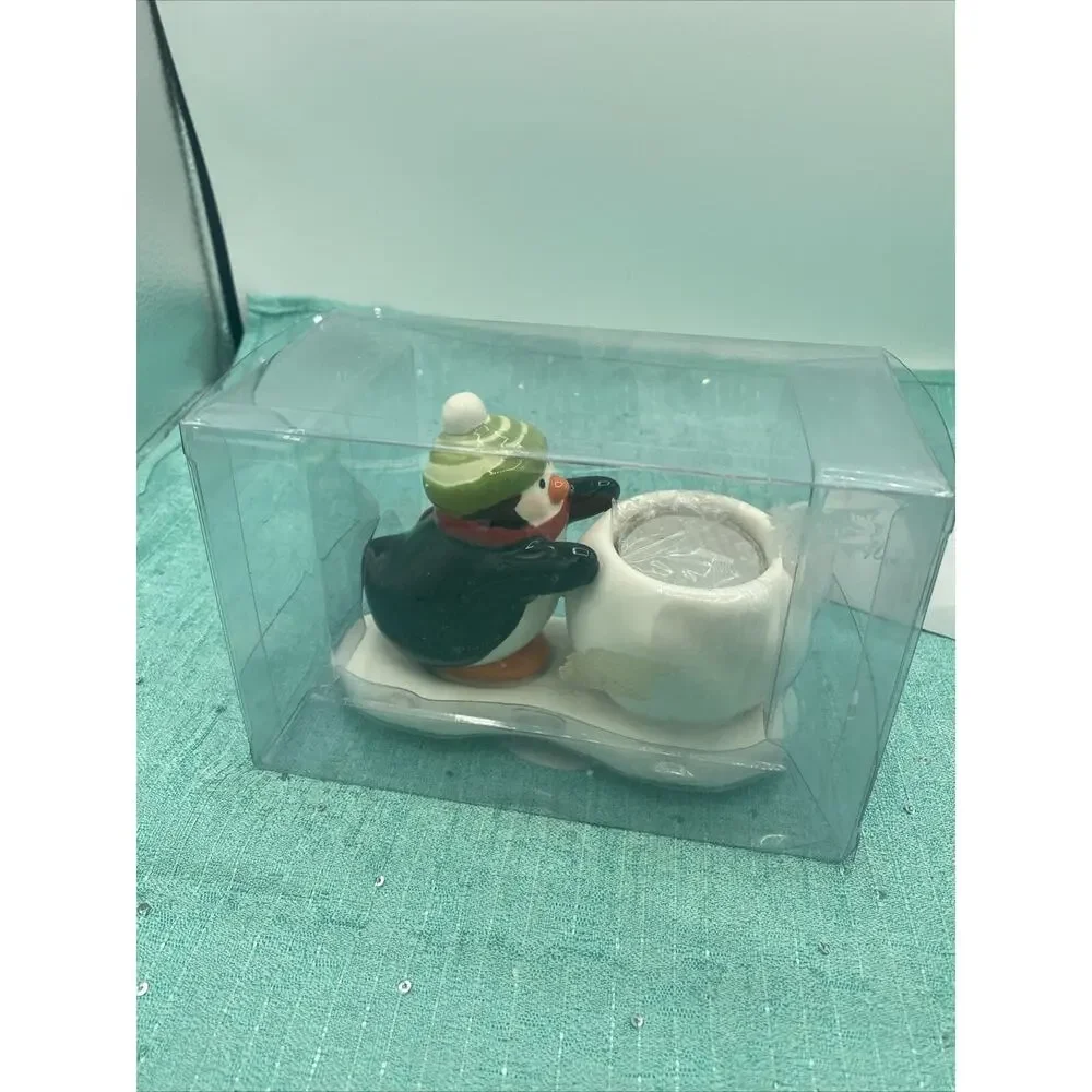 Hallmark Penguin & Snowball Light Candle Holder / NEW! In box.